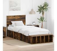 Teenpull Smoky Oak Bed Frame with Shelf, 100 x 200 cm, Engineered Wood, Adjustable 90.4 to 100 cm, 5 Cube Shelves, Water Resistant Finish, Indoor Bedroom Storage and Support