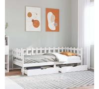 Teenpull Sofá Cama con cajones de Madera Maciza de Pino Blanca 80x200 cm Estructura Resistente para Dormitorio y hogar con Amplio almacenaje y diseño rústico
