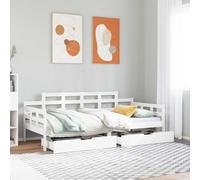 Teenpull Sofá Cama con cajones de Madera Maciza de Pino Blanca 90x190 cm Estructura Resistente Amplio almacenaje diseño rústico Ideal para Dormitorio Sala de Estar Uso Diario