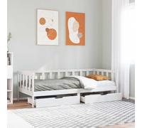 Teenpull Sofá Cama con cajones de Madera Maciza de Pino Blanca 90x190 cm Estructura Resistente y Soporte para Dormir en Dormitorio o Sala de Estar con Amplio almacenaje y diseño rústico