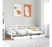Teenpull Sofá Cama con cajones de Madera Maciza de Pino Blanca 90x190 cm para Dormitorio y Sala de Estar con Estructura Resistente, Soporte de lámina, Amplio Almacenamiento y diseño rústico