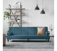 Teenpull Sofá cama con reposabrazos de terciopelo azul extensible con función reclinable de 205 x 89 x 70 cm, muebles tapizados para salón, habitación de invitados, habitación juvenil, con 2 almohadas