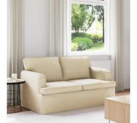 Teenpull Sofá de tela color crema con estructura de metal, 144 x 80 x 85 cm, muebles ergonómicos tapizados para salón y dormitorio, solución de asiento modular con reposabrazos de madera