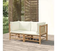Teenpull Sofás de Esquina de jardín 2 uds bambú con Cojines Blanco Crema, Conjunto jardín Modular para terraza, Mueble Exterior Resistente para Patio, balcón y Porche Relax