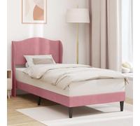 Teenpull Somier de cama de terciopelo rosa de 90 x 190 cm con somier de láminas, cama moderna para dormitorio juvenil, habitación de invitados, fácil de montar, cómoda superficie de descanso