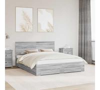 Teenpull Sonoma Gray Bed Frame with Drawers, 160 x 200 cm Wooden Structure, slatted Base, headboard, Storage Bed for Modern Bedroom, Easy Assembly, Indoor Use, Space Saving for 2 People