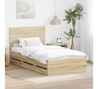Teenpull Sonoma Oak Bed Frame 100 x 200 cm Engineered Wood Bed Base with headboard, slatted Support, 6 Hidden Drawers, Space-Saving Storage for Bedroom Comfort and Indoor Use
