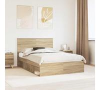 Teenpull Sonoma Oak Bed Frame with headboard, King Size 150 x 200 cm, Wooden Structure and Solid Pine, Modern Bedroom Bed Base with Support, Storage-Ready Design, Easy Assembly for Home Comfort