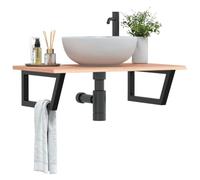 Teenpull Tapa de lavabo con soporte, acero y madera maciza de roble, 80 x 50 x 2 cm, flotante, para cuarto de baño, ahorra espacio