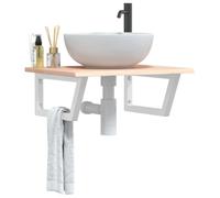 Teenpull Tapa de lavabo con soporte, madera maciza de roble, acero blanco, 60 x 50 x 2 cm, flotante, para baño, lavabo, ahorro de espacio