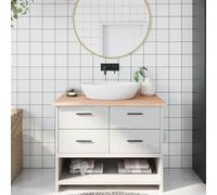 Teenpull Tapa de lavabo de madera maciza de roble 100 x 60 x 2 cm sin tratar, borde natural, estable, robusto, para cocina, taller, oficina, lavadero, superficie de trabajo, rústico, moderno