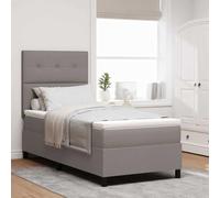 Teenpull Taupe Box Spring Bed with headboard, 90 x 200 cm upholstered Frame, Fixed Base, Medium Firmness Mattress, Adjustable 2 Level headboard, Indoor Bedroom Support for One Person