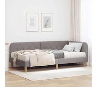 Teenpull Taupe Corner Bed Frame 90 x 200 cm upholstered Fabric, Fixed slatted Support, Reversible headboard, Sofa Bed Use for Bedroom, Space Saving Indoor Sleeping Comfort
