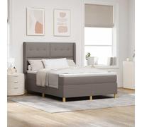 Teenpull Taupe upholstered Box Spring Bed with Adjustable headboard, 140 x 200 cm Mattress, Wooden Slat Base, Sturdy Frame, Elegant Gold Legs for Bedroom Comfort and Indoor Use