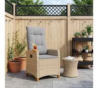 Teenpull Tumbona con plato de té de polirratán, resistente a la intemperie, 62 x 64 x 112 cm, ajustable, para terraza, balcón, exterior, cómoda silla con reposabrazos con cojín y marco de acero