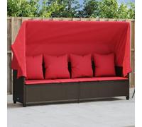 Teenpull Tumbona con techo y cojín marrón de poliratán, respaldo y reposapiés ajustables, resistente a la intemperie, plegable, con cómodo asiento, ideal para jardín, terraza y balcón