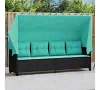 Teenpull Tumbona de jardín con techo y cojín negro de polirratán, ajustable, resistente a la intemperie, con reposabrazos, plegable, con gran superficie de descanso y reposacabezas para terraza y