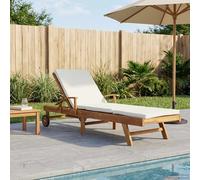 Teenpull Tumbona de jardín de madera maciza de teca con respaldo ajustable y reposapiés, mesa lateral integrada, ruedas móviles, resistente a la intemperie para terraza, balcón, piscina