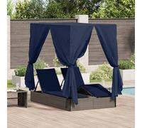Teenpull Tumbona doble de polirratán negro con techo y acolchado, 205 x 129 x 200 cm, resistente a la intemperie, cama de jardín para terraza, balcón, piscina, relajarse, refugio