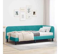 Teenpull Tuquesa L Shaped Bed Frame 90 x 200 cm Velvet Upholstery, Plywood Structure, Reversible Headboard, Foam Mattress Included, Space Saving Sofa Bed for Bedroom and Guest Room