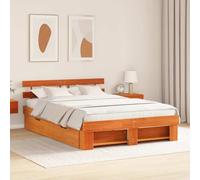 Teenpull Wax Brown Solid Pine Bed Frame with headboard, King 160 x 200 cm, slatted Base, Drawer Storage, 208 x 163.5 x 73 cm, 31 cm Bed Height, for Bedroom Support