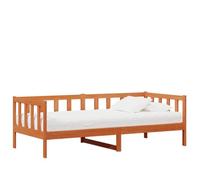 Teenpull Waxed Brown and White Wooden Day Bed, Pine Frame, 90 x 200 cm, Slatted Base, Included Mattress, Headboard, Guest Use, Space Saving for Bedroom and Daily Rest