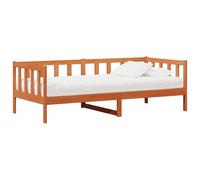 Teenpull Waxed Brown and White Wooden Day Bed with Pine Frame, 90 x 200 cm Single Mattress, Slatted Base, Headboard, Dormitory Sofa Bed for Relaxing, Sleeping, and Space Saving