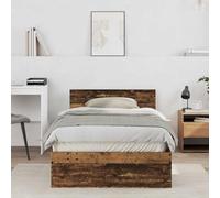 Teenpull Wood Bed Frame with headboard, Old Wood Finish, 203 x 104 x 70 cm, for 100 x 200 cm Mattress, Wall Mounted, Durable, Easy to Clean, Indoor Bedroom Use, for One Person