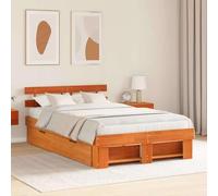 Teenpull Wooden Bed Frame with headboard Wax Brown 120 x 190 cm, Pine Solid Wood, slatted Base, Drawer Storage, 31 cm Height, Support for 2, Bedroom Use, Easy Care, 200 kg Capacity