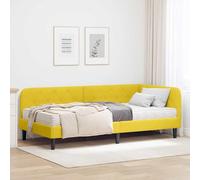Teenpull Yellow Corner Bed Frame, 100 x 200 cm Velvet upholstered Sofa Bed with Reversible headboard, Plywood Structure, Foam Mattress, Space Saving Design for Bedroom and Guest Room Comfort