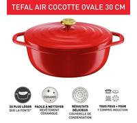 Tefal Air E25489, 5,7 litros, forma ovalada, color rojo, aluminio fundido, revestimiento cerámico, color rojo