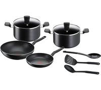 Tefal - Batería de cocina 9 piezas, sartén 24 cm + wok 28 cm + ollas 22/24 cm + utensilios, sin inducción, revestimiento antiadherente, mango ergonómico, Super Cook B459S984