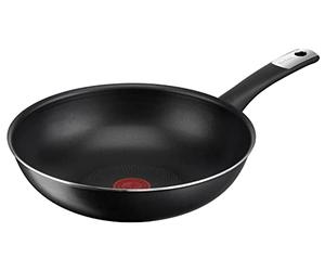 Tefal C38819 Hard Titanium Essential Wok Pan 28 cm | Revestimiento antiadherente con partículas de titanio | Indicador térmico de temperatura | Apto para lavavajillas | Fabricado en Francia | Negro