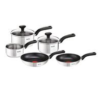Tefal Comfort Max - Juego de 5 Piezas + 2 Tapas, Acero inoxidable | 2 Sartenes 24/28 cm + 3 Cazos de 14/16/18/20 cm + 2 Tapas, Revestimiento Antiadherente, Thermo-Spot, Apto inducción