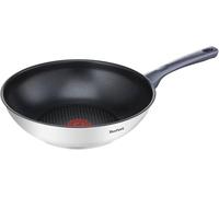TEFAL Daily Cook - Wok 28 cm, Acero inoxidable | Wok de 28 cm, Mango ergonómico, Revestimiento antiadherente, Apto inducción, Thermo-Signal, Cocción uniforme