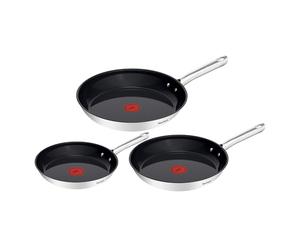 Tefal Duetto On G766S334 - Juego de sartenes (3 piezas, 20/24/28 cm, cerámica antiadherente, señal térmica, mango remachado, acero inoxidable)