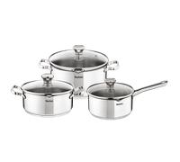 Tefal Duetto On - Juego de 2 Ollas 20/24 cm + Cacerola 16 cm + 3 tapas de cristal, Apto inducción, Acero inoxidable 18/10, 10 años de garantía, Base 3 capas, Marcas de medición