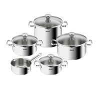 Tefal Duetto On - Juego de Cazo 16 cm + 3 Ollas 18/20/24 cm + Olla alta 22 cm, 4 Tapas, Apto inducción, Acero inoxidable, Apto horno hasta 260 °C