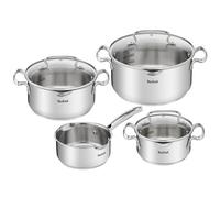 Tefal Duetto Plus - Juego de 3 Ollas 16/20/24 cm + Cazo 16 cm + 3 Tapas, Apto inducción, Thermo-Fusion, marcas medición, apto lavavajillas y horno, acero inoxidable