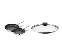 Tefal E304S244 Jamie Oliver, 2 Sartenes de acero inoxidable, Antiadherentes, Reforzadas & 28097712 Tapa de Vidrio Compatible, Salida de Vapor, 28 cm - Transparente