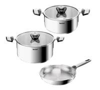 Tefal Emotion+, Batería de cocina de 5 piezas, Acero inoxidable premium, Sin revestimiento, Garantía de 10 años, Apta para inducción