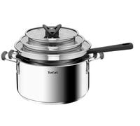 Tefal G7376S Opti'Space - Juego de cacerolas (6 Piezas, 16 cm (Incluye Tapa), 20/24 cm (Incluye Tapa), Acero Inoxidable, Base termofusible, para Todo Tipo de Fuegos, inducción, Color Gris