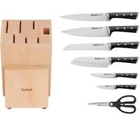 Tefal Ice Force - Bloque con 6 Cuchillos + Tijeras, Acero inoxidable | Bloque de 6 cuchillos + Tijeras, Pan 20 cm + Chef 20 cm + Santoku 18 cm + Universal 11 cm + Pelar 9 cm + Rebanador 20 cm