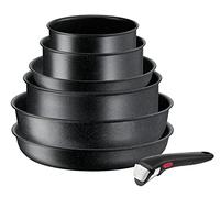 Tefal Ingenio - Batería de cocina (7 piezas, inducción, revestimiento antiadherente, apilable, ahorro de espacio, indicador de temperatura, cocción saludable, fabricado en Francia, Black Stone