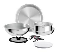 Tefal Ingenio Comfort Max - Juego de 4 Piezas + 6 Acc, Sin antiadherente | 2 Sartenes 24/28 cm + Wok 26 cm + Cazo 20 cm + 6 Acc, Sin antiadherente, Acero inoxidable, Apilable, Apto Inducción