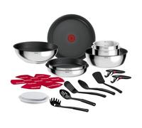 Tefal Ingenio Comfort Max - Juego de 7 Piezas + 13 Acc, Acero inoxidable | 3 Sartenes 22/24/28 cm + Wok 26 cm + Guisera 24 cm + 2 Cazos 16/20 cm + 13 Acc, Antiadherente, Apto inducción y horno