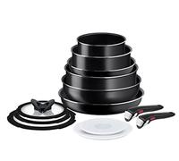 Tefal Ingenio Easy On - Juego de 2 Sartenes 22/28 cm + 2 Cazos 16/20 cm + Guisera 24 cm + Wok 26 cm + 2 Mangos extraíbles + 5 Accesorios, No apto inducción, antiadherentes