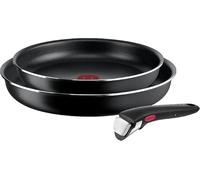 Tefal Ingenio Easy On Juego de 3 Sartenes 22/24/26 cm con mango extraíble, diseño apilable, cocción uniforme, fácil limpieza, sistema de fijación seguro, color negro, sin compatibilidad con inducción