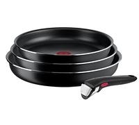 Tefal Ingenio Easy On Juego de 3 Sartenes 22/24/26 cm con mango extraíble, diseño apilable, cocción uniforme, fácil limpieza, sistema seguro de fijación, color negro