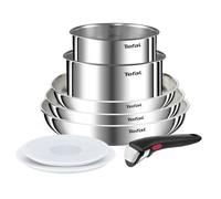 Tefal Ingenio Emotion - Juego de 3 Sartenes 22/24/26 cm + 2 Cazos 16/18 cm + Mango extraíble + 2 Accesorios, Apto inducción, sin antiadherente,acero inoxidable, apto lavavajillas y horno